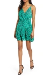 Wayf Tombly Ruffled Leopard Print Mini Dress In Green Leopard Print