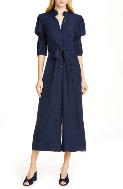 Rebecca Taylor Silk Jacquard Jumpsuit In Navy