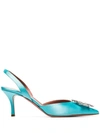 AMINA MUADDI BLUE BEGUM 70 SATIN SLINGBACK PUMPS