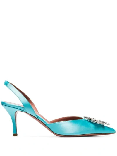 Amina Muaddi Blue Begum 70 Satin Slingback Pumps - 蓝色 In Blue