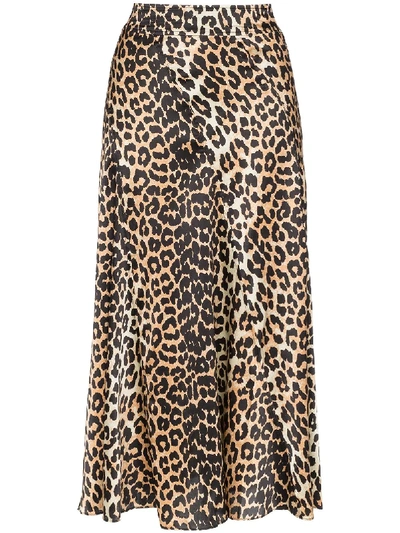 Ganni Leopard Print Stretch Silk Satin Midi Skirt In 943 Leopard