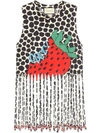 GUCCI FRINGE TANK WITH GUCCI STRAWBERRY PRINT