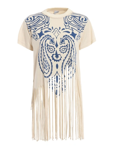 Loewe Fringed Printed Cotton And Silk-blend Jersey T-shirt In White