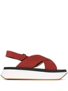 MARNI BRICK RED CROSSOVER CHUNKY LEATHER SANDALS