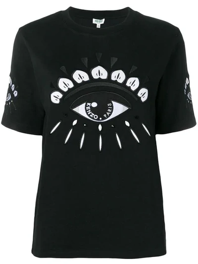 Kenzo Eye Logo Cotton Crewneck T-shirt In Nero