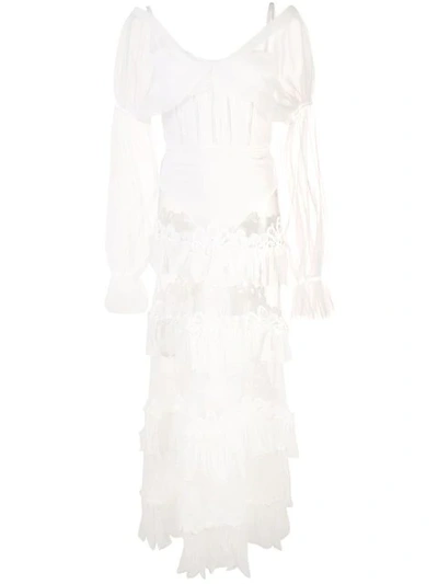 Jonathan Simkhai Lace Ruffle Bodysuit Dress - 白色 In White