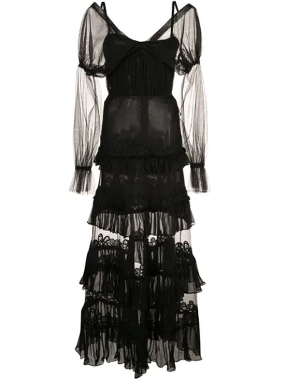 Jonathan Simkhai Lace Tulle Ruffle Dress - 黑色 In Black