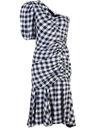 Jonathan Simkhai Lux Twill One-shoulder Gingham Dress In Plaid