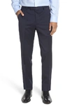 Hugo Boss Leenon Flat Front Regular Fit Solid Wool Trousers In Navy