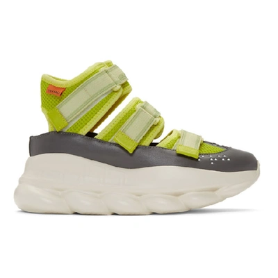 Versace Lime Green Chain Reaction High-top Leather Trim Trainers In Yellow