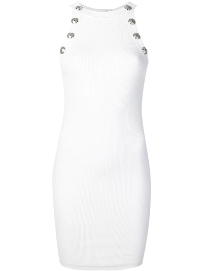 Balmain Button-embellished Pointelle-knit Midi Dress In White