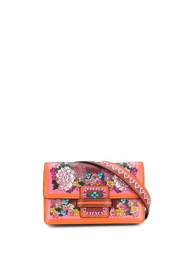 Etro Printed Leather And Velvet Belt Bag In Pink