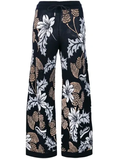 Barrie Floral Flared Trousers In Blue