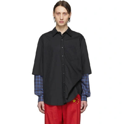 Vetements 'fusion' Layered Check Plaid Sleeve Panel Oversized Unisex Shirt In Black