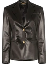 VERSACE VERSACE FITTED FAUX LEATHER BLAZER JACKET - 黑色