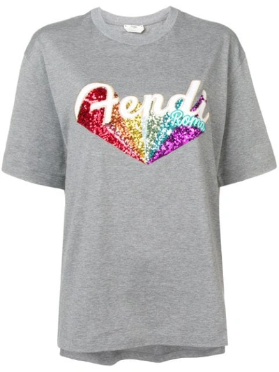 Fendi Embroidered Logo T In Grey