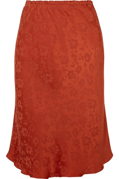 Alexa Chung Floral Jacquard Silk Satin Midi Skirt In Orange