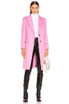 Smythe Peaked Lapel Overcoat In Pink. In Extra Pink With Leopard Lining