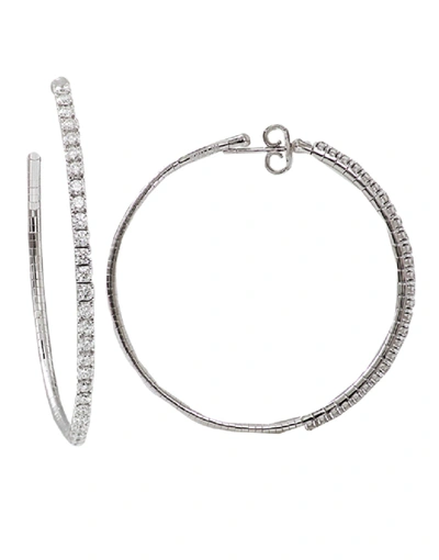 Mattia Cielo 4cm White Gold Rugiada Diamond Tennis Hoop Earrings In Silver