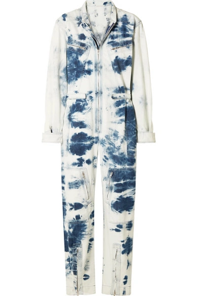 Stella Mccartney Tie-dye Bleached Denim Boilersuit In Blue