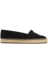 BURBERRY TABITHA LEATHER-TRIMMED LOGO-DETAILED CANVAS ESPADRILLES