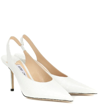 Jimmy Choo Ivy 85 Croc-effect Leather Slingback Pumps In White