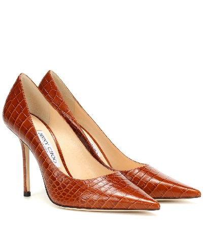 Jimmy Choo Love 100 Croc-embossed Leather Pumps In Cuoio