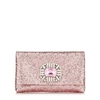 JIMMY CHOO TITANIA Candyfloss Galactica Glitter Fabric Clutch Bag with Jewelled Centre Piece,TITANIACIG