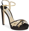 Jimmy Choo Lilah 100 Satin And Mirrored-leather Sandals In Black/gold