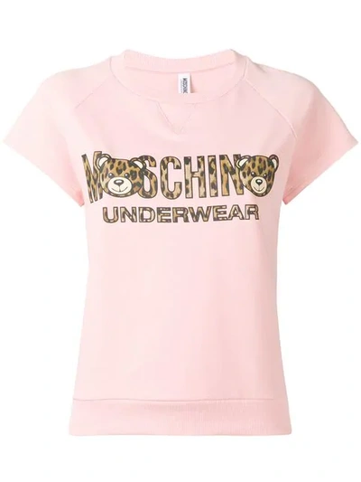 Moschino Leopard Logo T-shirt In Pink