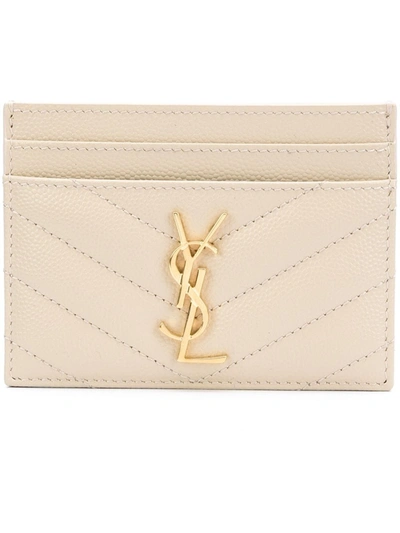 Saint Laurent Monogram Cardholder In Neutrals