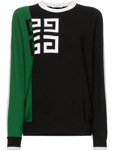 Givenchy Logo Print Two-tone Woollen Blend Jumper In Black