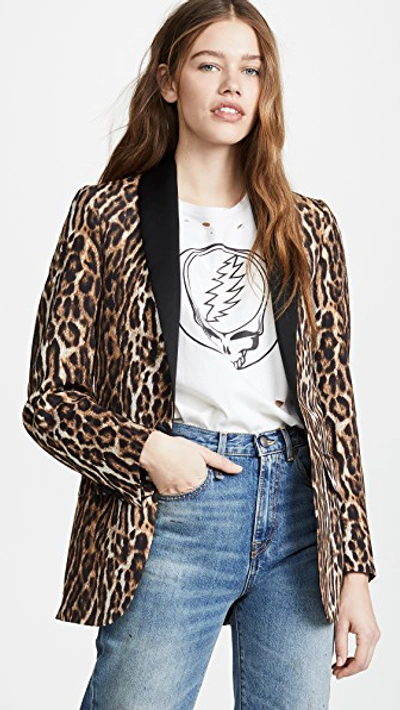 R13 Oversized Satin-trimmed Leopard-print Cotton-blend Crepe Blazer