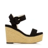 JIMMY CHOO ABIGAIL 100 Black Suede Chunky Wedge Sandals with Gold Rope,ABIGAIL100DRW S
