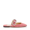 Jimmy Choo Gee Flat Candyfloss Suede Flat Sandal With Jewelled Buckle