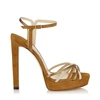 JIMMY CHOO LILAH 130 Cuoio Mix Suede and Metallic Nappa Leather Sandal,LILAH130UMN S