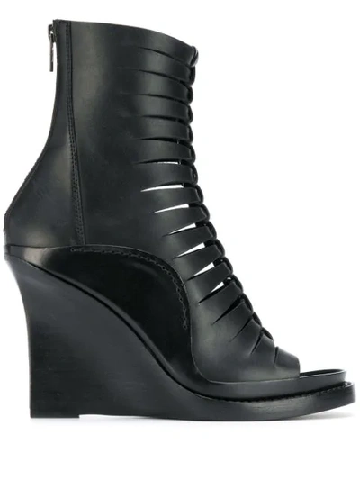 Ann Demeulemeester Braided Front Wedge Boots In 099 Black
