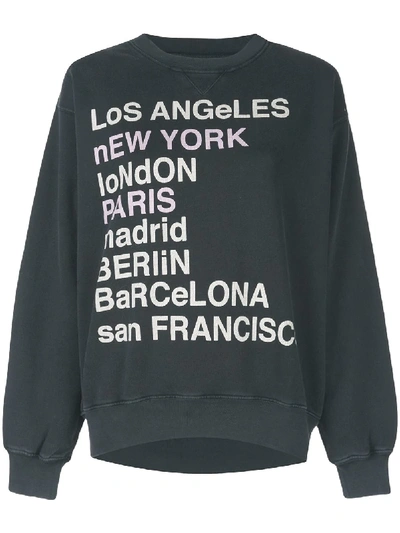 Anine Bing City Love Slogan-print Cotton-jersey Sweatshirt In Grey