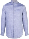 Frescobol Carioca Antonio Regular-fit Cutaway-collar Linen Shirt In Melange Blue