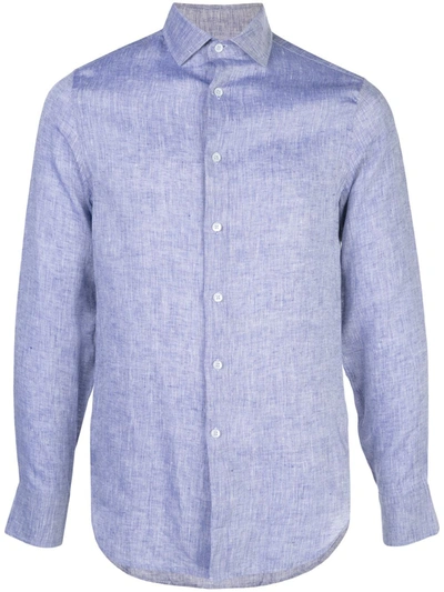 Frescobol Carioca Antonio Regular-fit Cutaway-collar Linen Shirt In Blue