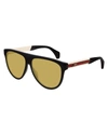 GUCCI MEN'S NYLON FLAT-TOP ROUNDED SUNGLASSES,PROD146990666