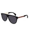 GUCCI MEN'S NYLON FLAT-TOP ROUNDED SUNGLASSES,PROD146990546