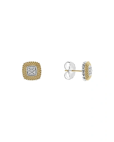Lagos 18k Gold And Sterling Silver Diamond Lux Square Stud Earrings In White/silver