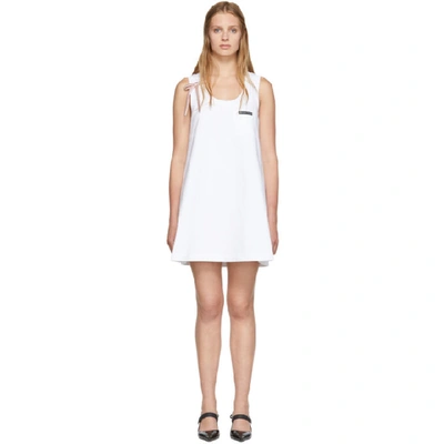 Prada Bow-detailed Appliquéd Cotton-jersey Mini Dress In Bianco+petalo