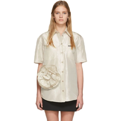 Miu Miu Taffeta Shirt With Maxi Flower Application In Light Beige