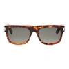 SAINT LAURENT TORTOISESHELL & BLACK RECTANGULAR SUNGLASSES