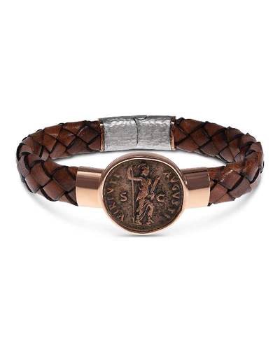 JORGE ADELER MEN'S ANCIENT VIRTUS COIN BRAIDED LEATHER BRACELET,PROD220150472