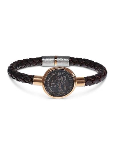 Jorge Adeler Men's Ancient Moneta Coin Braided Leather Bracelet In Rose Gold