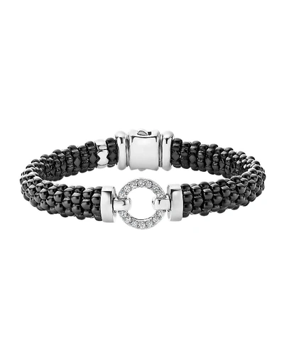 Lagos Black Caviar Ceramic Bracelet With Sterling Silver And Diamonds In White/black
