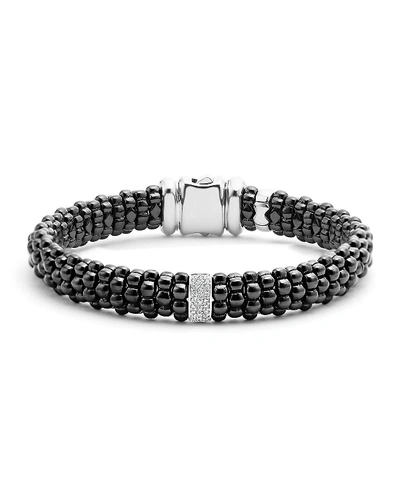Lagos Black Caviar Ceramic Bracelet With Sterling Silver And 1 Diamond Bar In White/black